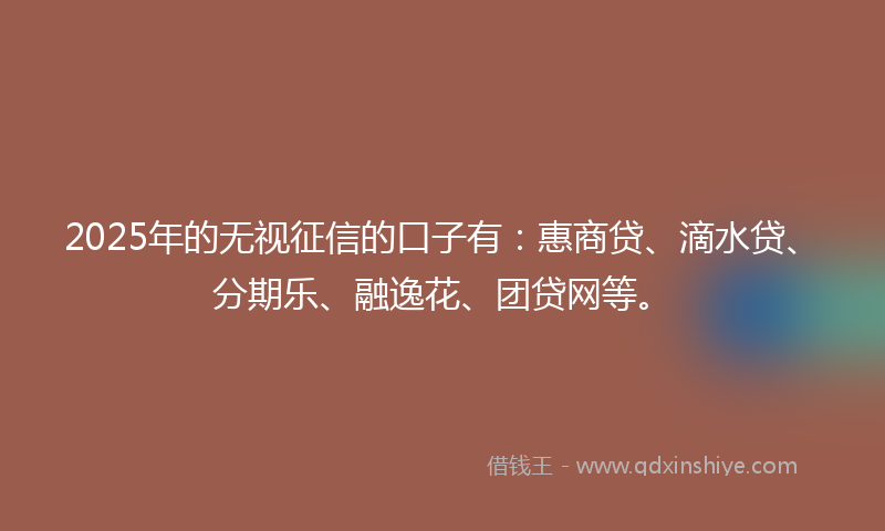 2025年的无视征信的口子有：惠商贷、滴水贷、分期乐、融逸花、团贷网等。