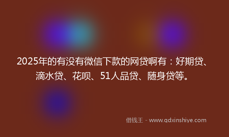 2025年的有没有微信下款的网贷啊有：好期贷、滴水贷、花呗、51人品贷、随身贷等。