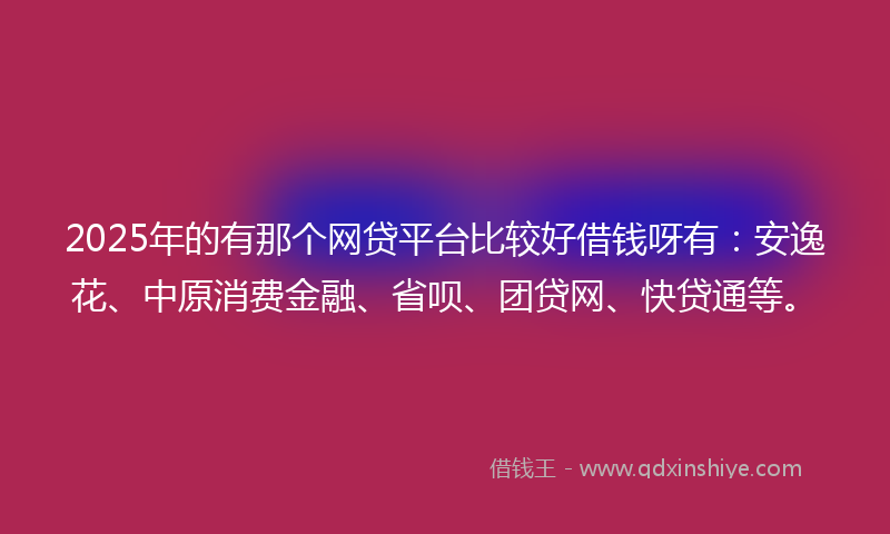 2025年的有那个网贷平台比较好借钱呀有：安逸花、中原消费金融、省呗、团贷网、快贷通等。