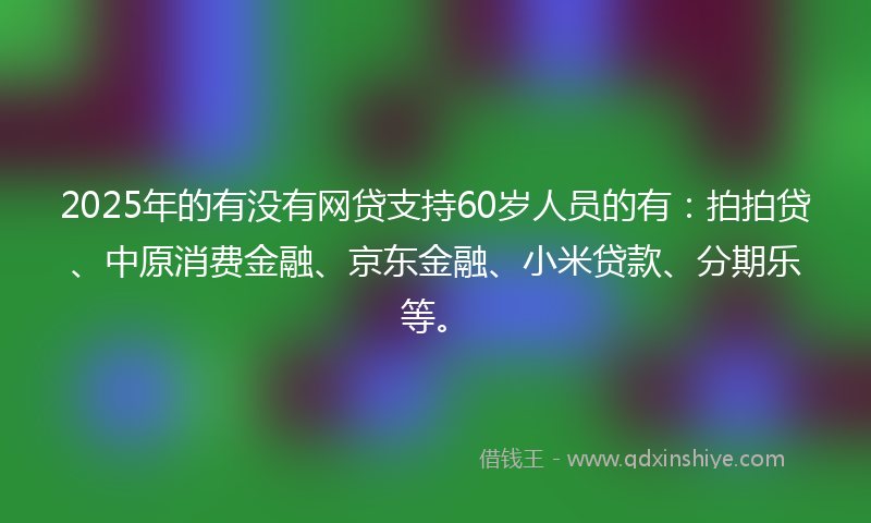 2025年的有没有网贷支持60岁人员的有：拍拍贷、中原消费金融、京东金融、小米贷款、分期乐等。