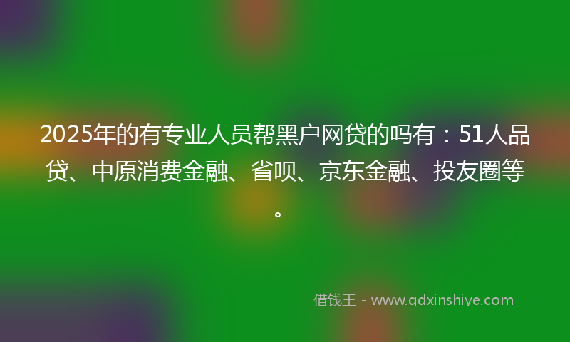2025年的有专业人员帮黑户网贷的吗有：51人品贷、中原消费金融、省呗、京东金融、投友圈等。