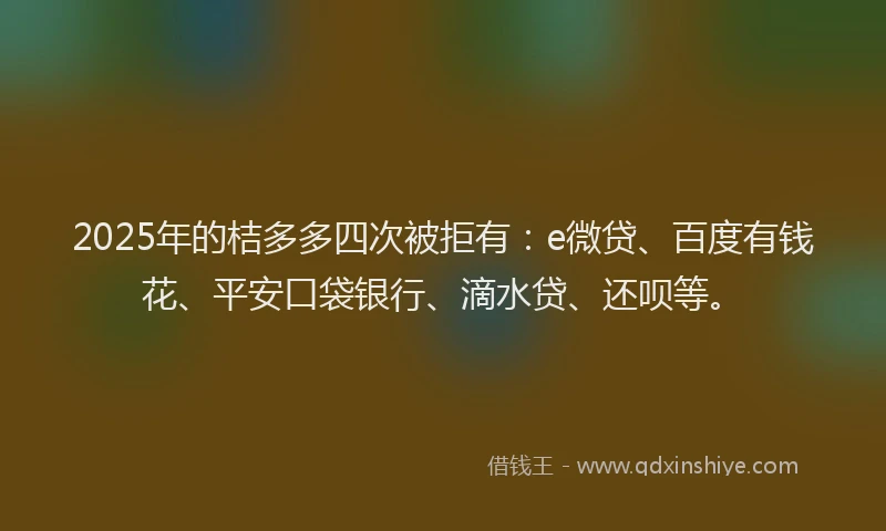 2025年的桔多多四次被拒有：e微贷、百度有钱花、平安口袋银行、滴水贷、还呗等。