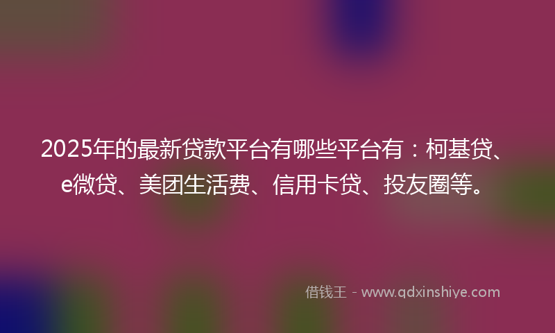 2025年的最新贷款平台有哪些平台有：柯基贷、e微贷、美团生活费、信用卡贷、投友圈等。