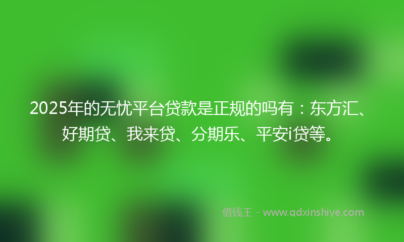 2025年的无忧平台贷款是正规的吗有：东方汇、好期贷、我来贷、分期乐、平安i贷等。