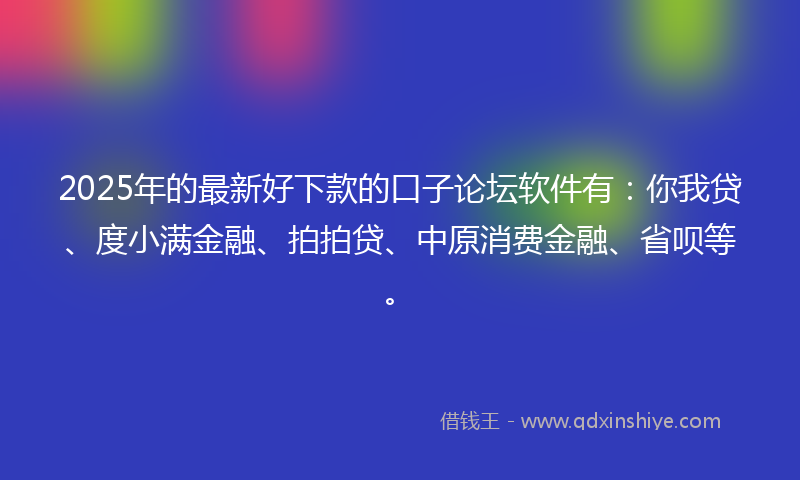 2025年的最新好下款的口子论坛软件有：你我贷、度小满金融、拍拍贷、中原消费金融、省呗等。