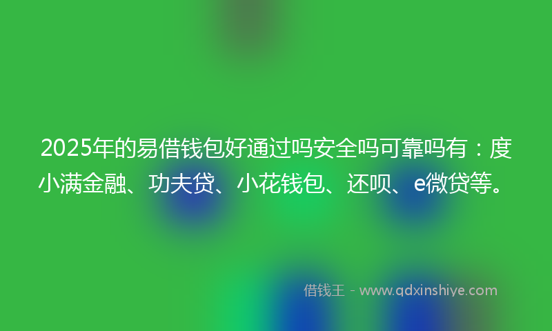 2025年的易借钱包好通过吗安全吗可靠吗有：度小满金融、功夫贷、小花钱包、还呗、e微贷等。