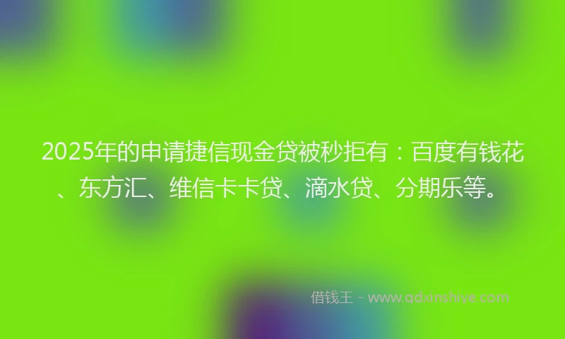2025年的申请捷信现金贷被秒拒有：百度有钱花、东方汇、维信卡卡贷、滴水贷、分期乐等。