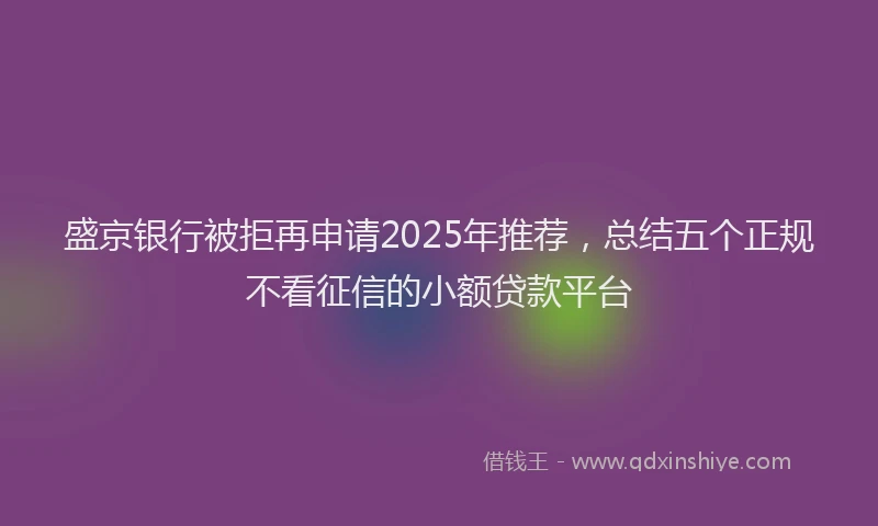 盛京银行被拒再申请2025年推荐，总结五个正规不看征信的小额贷款平台