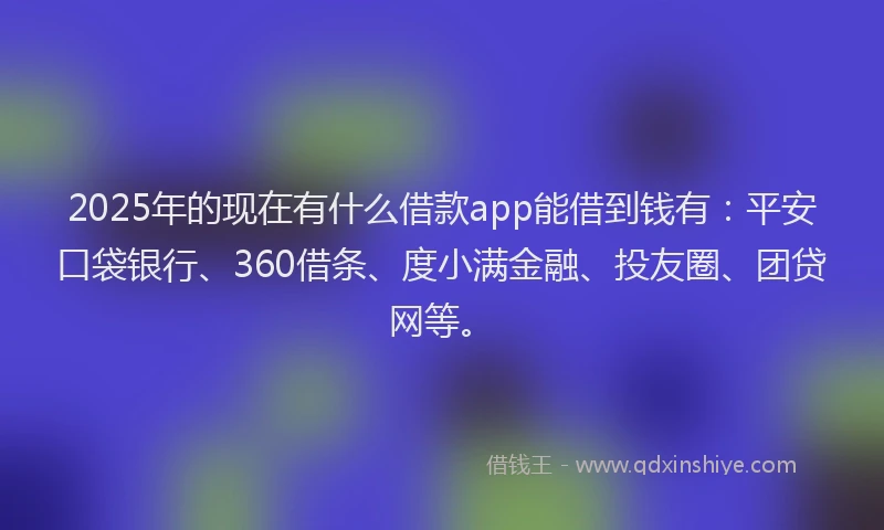 2025年的现在有什么借款app能借到钱有：平安口袋银行、360借条、度小满金融、投友圈、团贷网等。