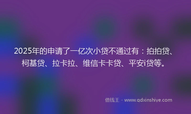 2025年的申请了一亿次小贷不通过有：拍拍贷、柯基贷、拉卡拉、维信卡卡贷、平安i贷等。