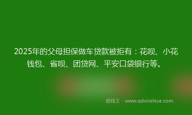 2025年的父母担保做车贷款被拒有：花呗、小花钱包、省呗、团贷网、平安口袋银行等。