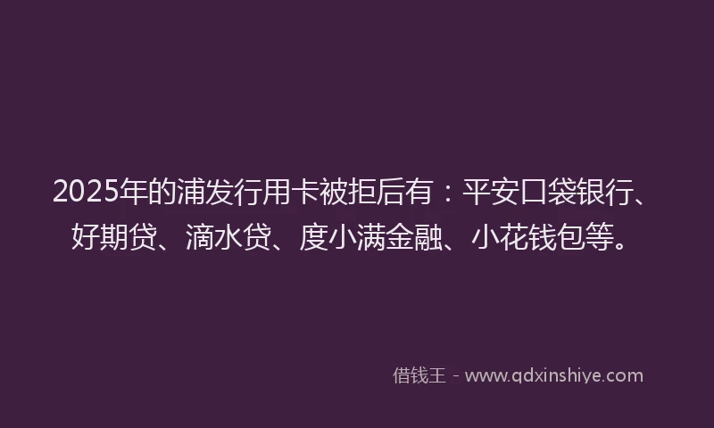 2025年的浦发行用卡被拒后有：平安口袋银行、好期贷、滴水贷、度小满金融、小花钱包等。
