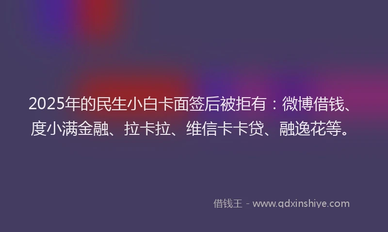 2025年的民生小白卡面签后被拒有：微博借钱、度小满金融、拉卡拉、维信卡卡贷、融逸花等。