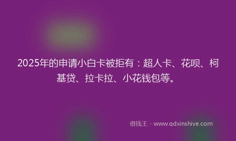 2025年的申请小白卡被拒有：超人卡、花呗、柯基贷、拉卡拉、小花钱包等。