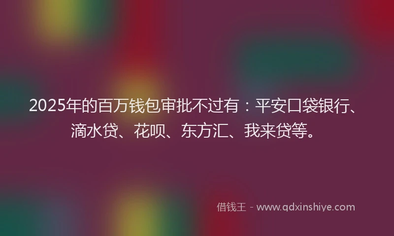 2025年的百万钱包审批不过有：平安口袋银行、滴水贷、花呗、东方汇、我来贷等。