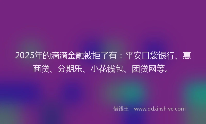 2025年的滴滴金融被拒了有：平安口袋银行、惠商贷、分期乐、小花钱包、团贷网等。