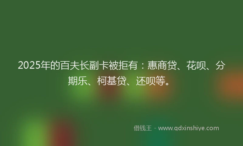 2025年的百夫长副卡被拒有：惠商贷、花呗、分期乐、柯基贷、还呗等。