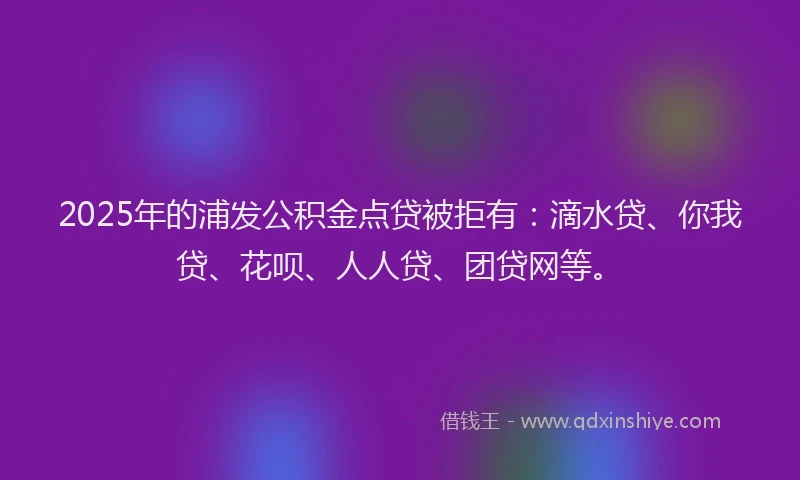 2025年的浦发公积金点贷被拒有：滴水贷、你我贷、花呗、人人贷、团贷网等。