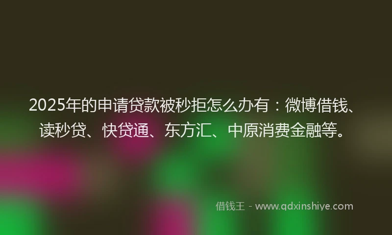 2025年的申请贷款被秒拒怎么办有：微博借钱、读秒贷、快贷通、东方汇、中原消费金融等。