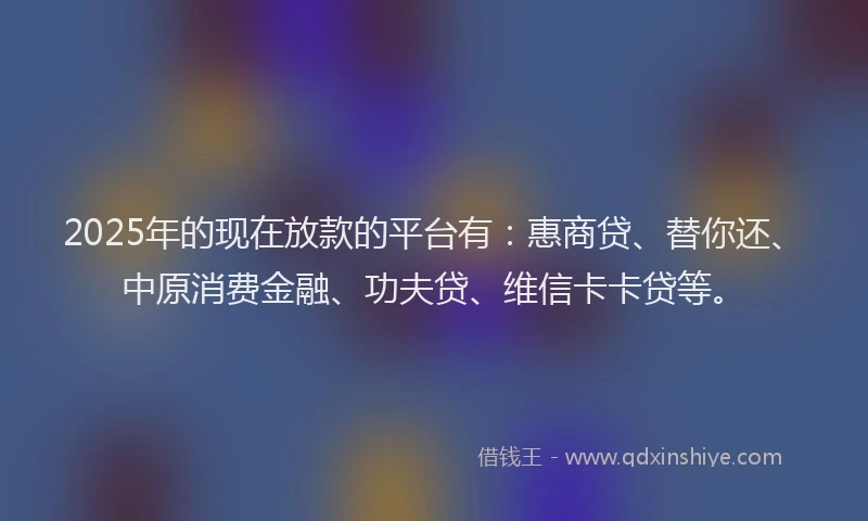 2025年的现在放款的平台有：惠商贷、替你还、中原消费金融、功夫贷、维信卡卡贷等。