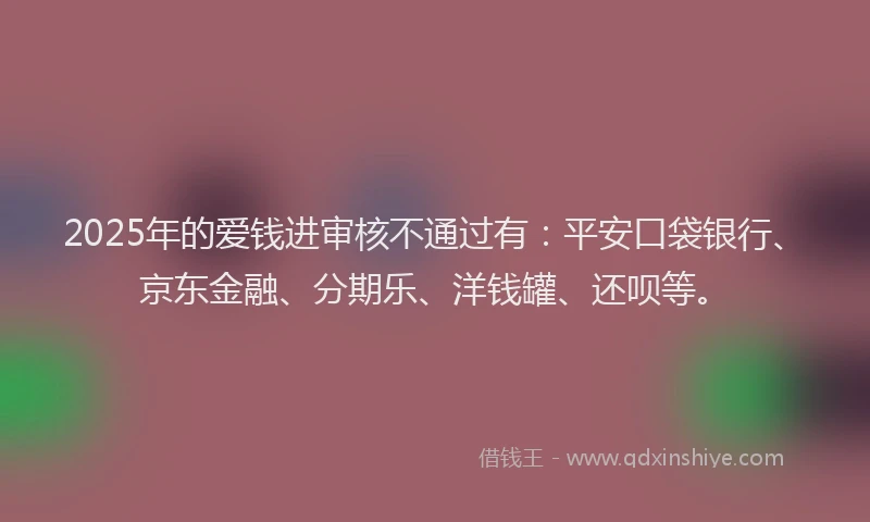 2025年的爱钱进审核不通过有：平安口袋银行、京东金融、分期乐、洋钱罐、还呗等。