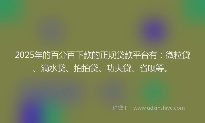 2025年的百分百下款的正规贷款平台有：微粒贷、滴水贷、拍拍贷、功夫贷、省呗等。