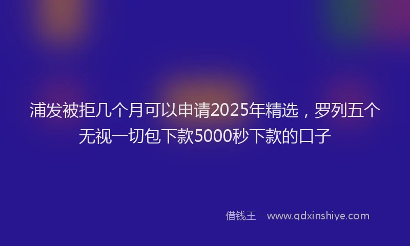 浦发被拒几个月可以申请2025年精选，罗列五个无视一切包下款5000秒下款的口子