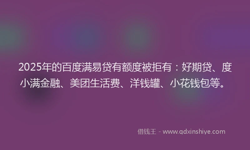 2025年的百度满易贷有额度被拒有：好期贷、度小满金融、美团生活费、洋钱罐、小花钱包等。