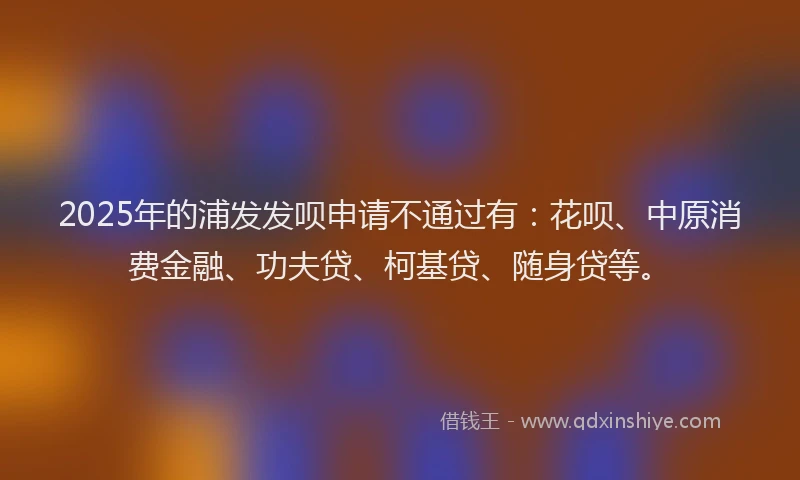 2025年的浦发发呗申请不通过有：花呗、中原消费金融、功夫贷、柯基贷、随身贷等。