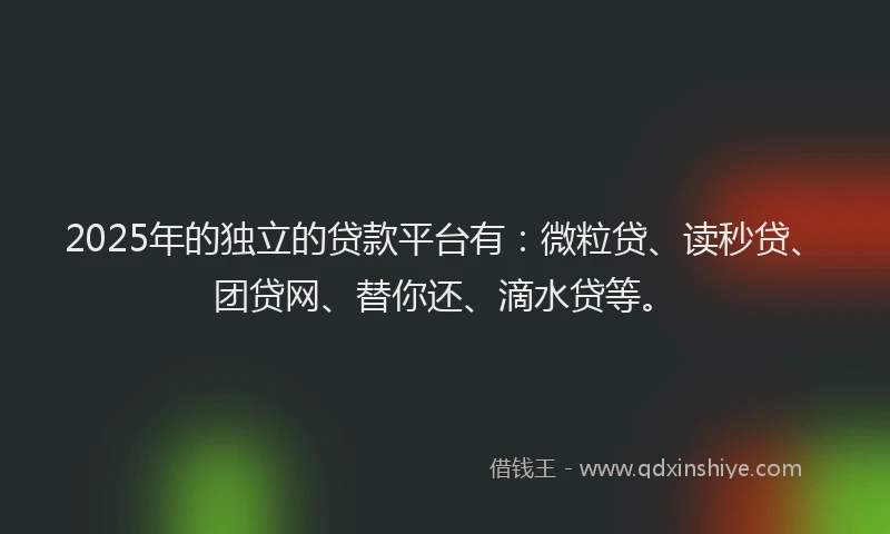 2025年的独立的贷款平台有：微粒贷、读秒贷、团贷网、替你还、滴水贷等。