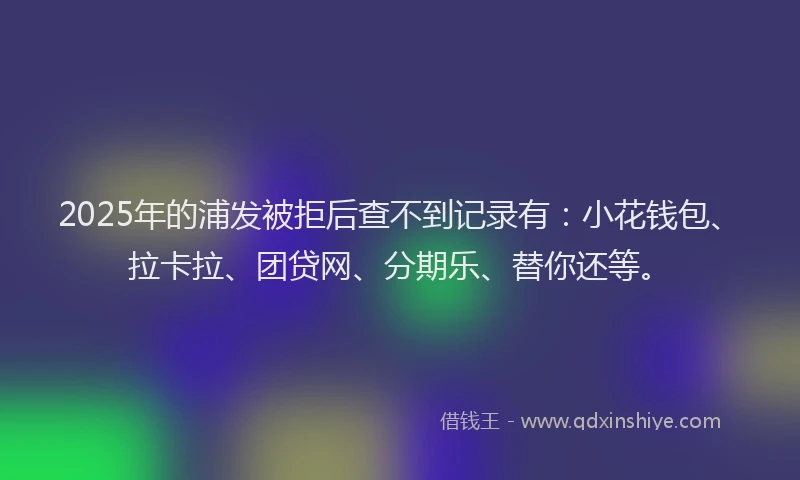 2025年的浦发被拒后查不到记录有：小花钱包、拉卡拉、团贷网、分期乐、替你还等。