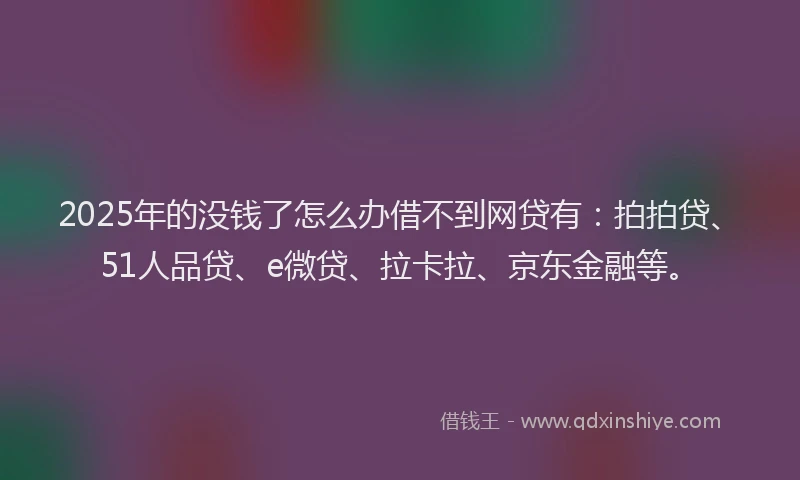 2025年的没钱了怎么办借不到网贷有：拍拍贷、51人品贷、e微贷、拉卡拉、京东金融等。