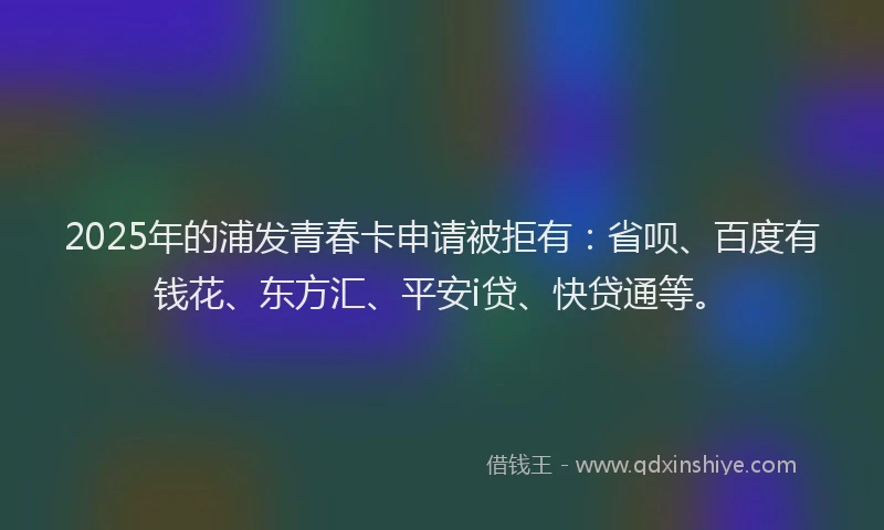 2025年的浦发青春卡申请被拒有：省呗、百度有钱花、东方汇、平安i贷、快贷通等。