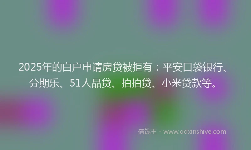 2025年的白户申请房贷被拒有：平安口袋银行、分期乐、51人品贷、拍拍贷、小米贷款等。