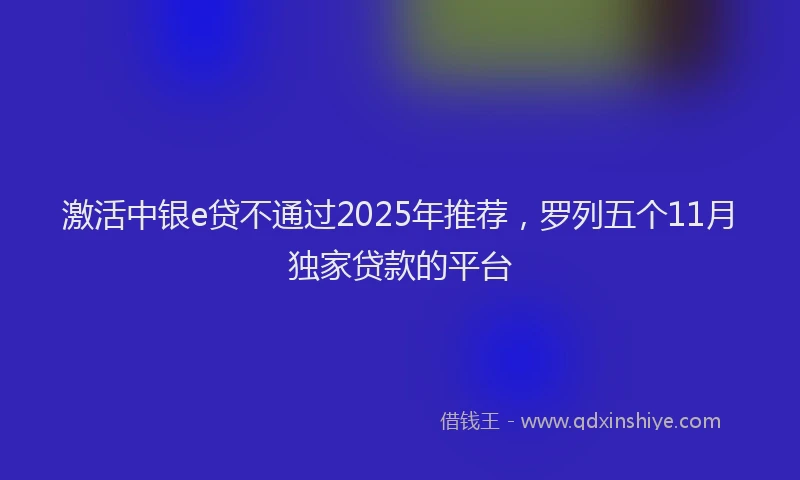 激活中银e贷不通过2025年推荐，罗列五个11月独家贷款的平台