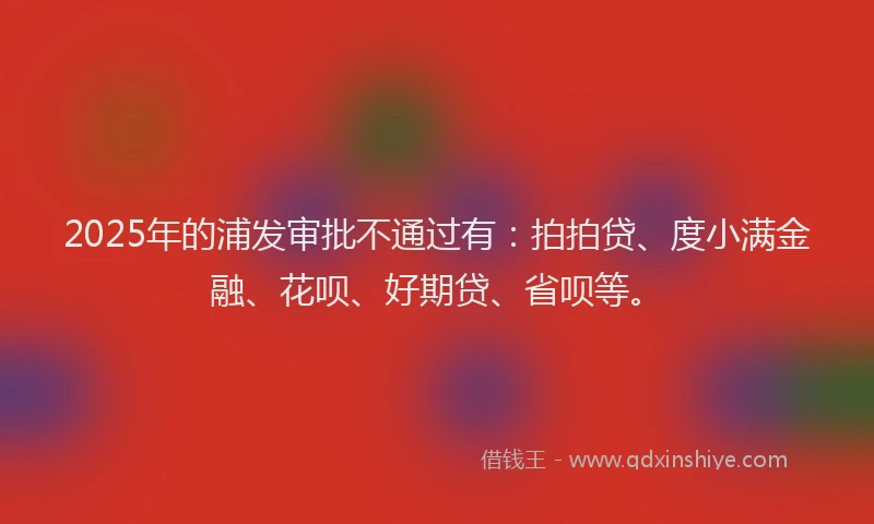 2025年的浦发审批不通过有：拍拍贷、度小满金融、花呗、好期贷、省呗等。