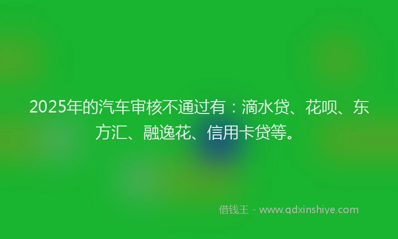 2025年的汽车审核不通过有：滴水贷、花呗、东方汇、融逸花、信用卡贷等。