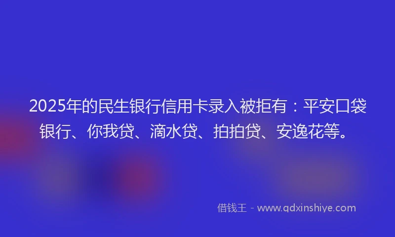 2025年的民生银行信用卡录入被拒有：平安口袋银行、你我贷、滴水贷、拍拍贷、安逸花等。