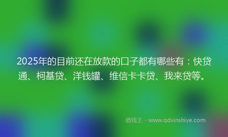 2025年的目前还在放款的口子都有哪些有：快贷通、柯基贷、洋钱罐、维信卡卡贷、我来贷等。