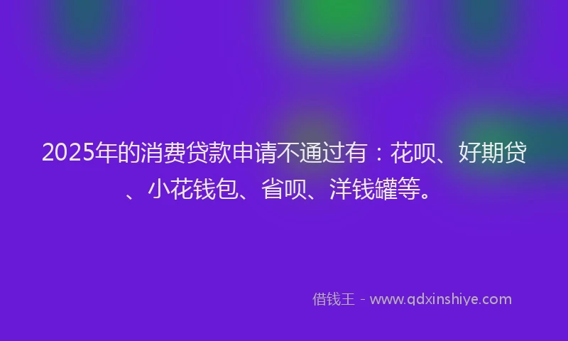 2025年的消费贷款申请不通过有：花呗、好期贷、小花钱包、省呗、洋钱罐等。