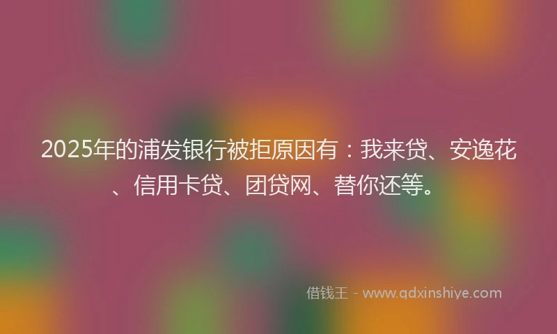2025年的浦发银行被拒原因有：我来贷、安逸花、信用卡贷、团贷网、替你还等。