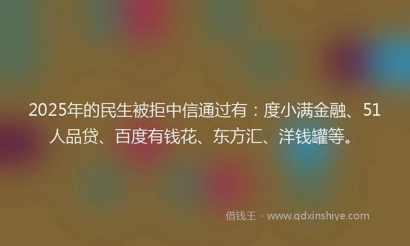 2025年的民生被拒中信通过有：度小满金融、51人品贷、百度有钱花、东方汇、洋钱罐等。