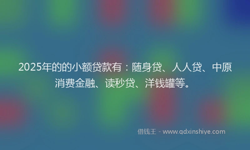 2025年的的小额贷款有：随身贷、人人贷、中原消费金融、读秒贷、洋钱罐等。