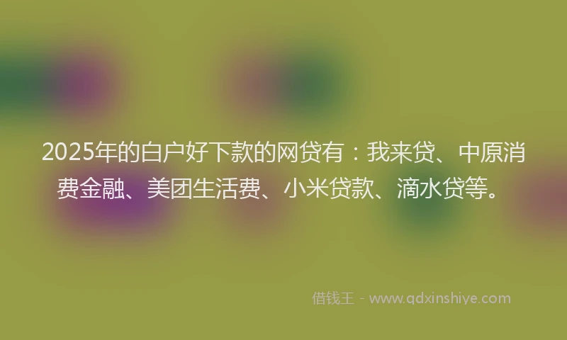 2025年的白户好下款的网贷有：我来贷、中原消费金融、美团生活费、小米贷款、滴水贷等。