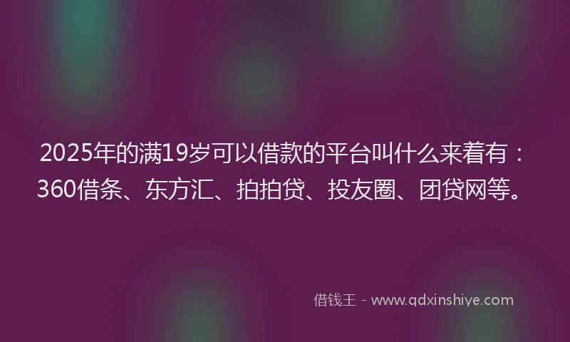 2025年的满19岁可以借款的平台叫什么来着有：360借条、东方汇、拍拍贷、投友圈、团贷网等。