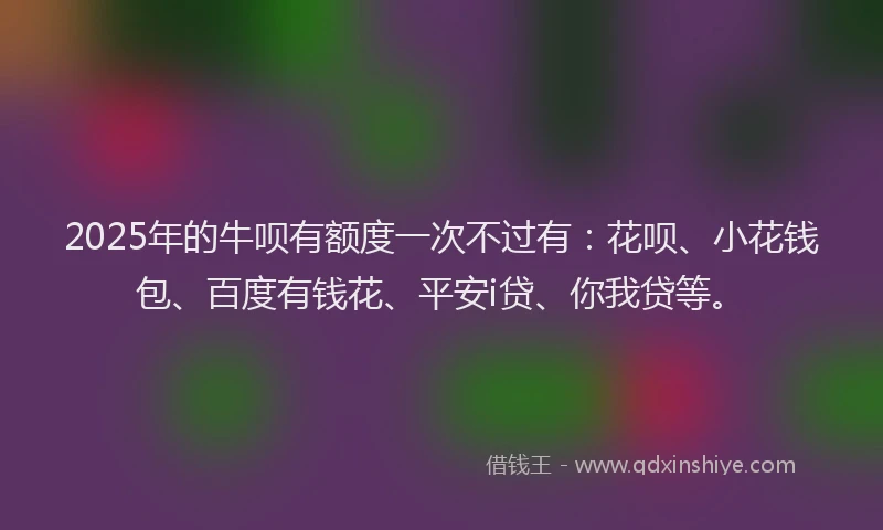 2025年的牛呗有额度一次不过有：花呗、小花钱包、百度有钱花、平安i贷、你我贷等。