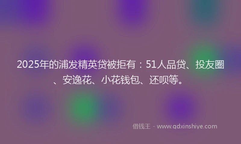 2025年的浦发精英贷被拒有：51人品贷、投友圈、安逸花、小花钱包、还呗等。