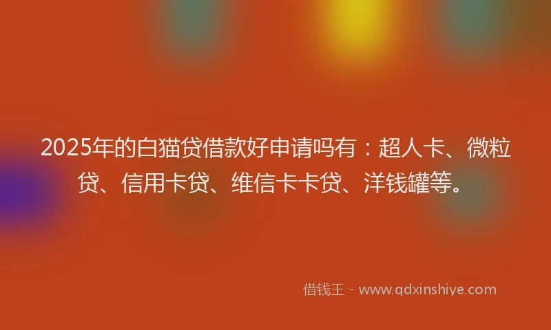2025年的白猫贷借款好申请吗有：超人卡、微粒贷、信用卡贷、维信卡卡贷、洋钱罐等。