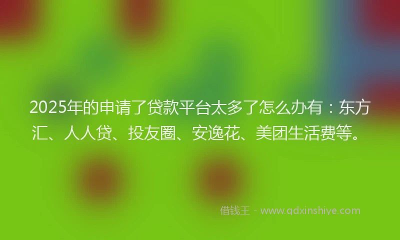 2025年的申请了贷款平台太多了怎么办有：东方汇、人人贷、投友圈、安逸花、美团生活费等。