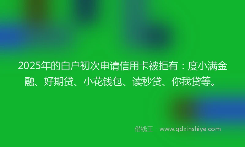 2025年的白户初次申请信用卡被拒有：度小满金融、好期贷、小花钱包、读秒贷、你我贷等。